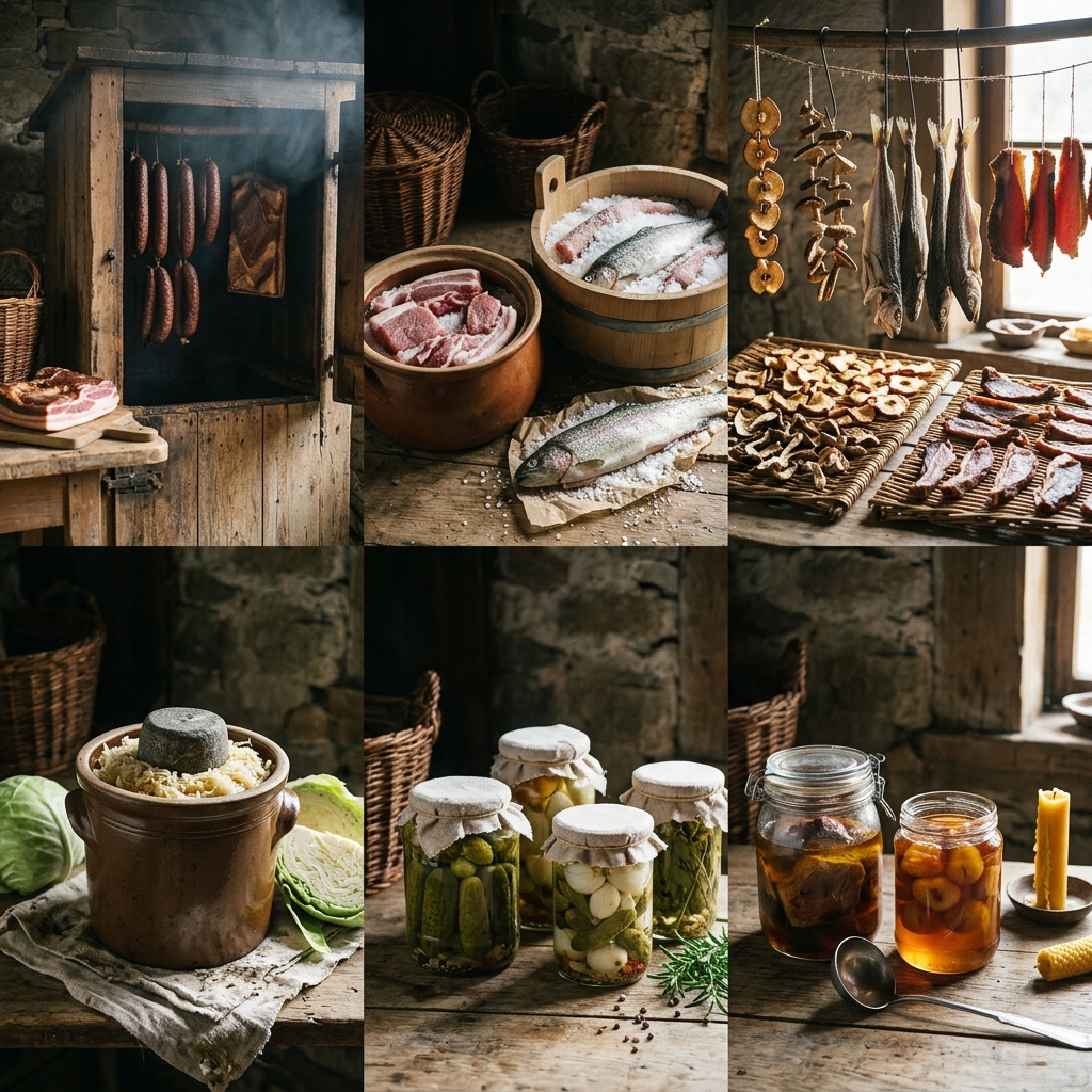 Metodi di conservazione medievali: affumicatura, stagionatura, essiccazione e sottaceti di carne e verdure
