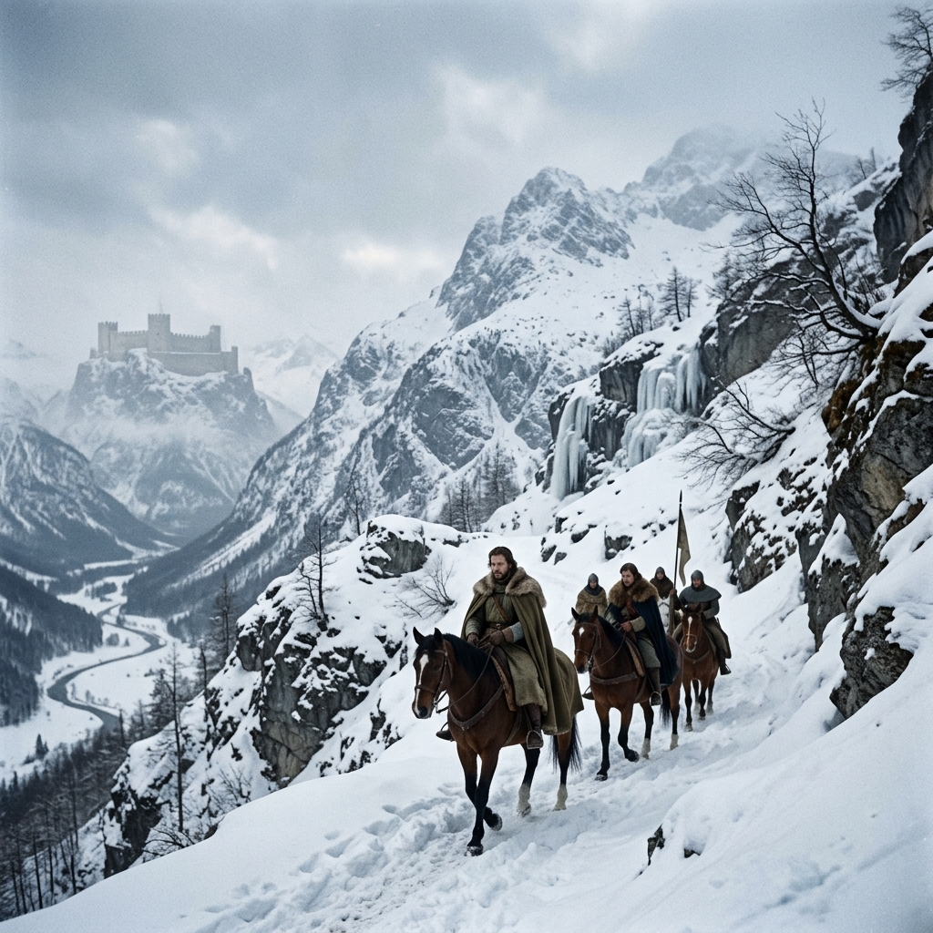 Nell'inverno del 1076/77, Enrico IV attraversò le Alpi innevate per raggiungere il castello di Canossa: un momento chiave per Papa Gregorio VII.