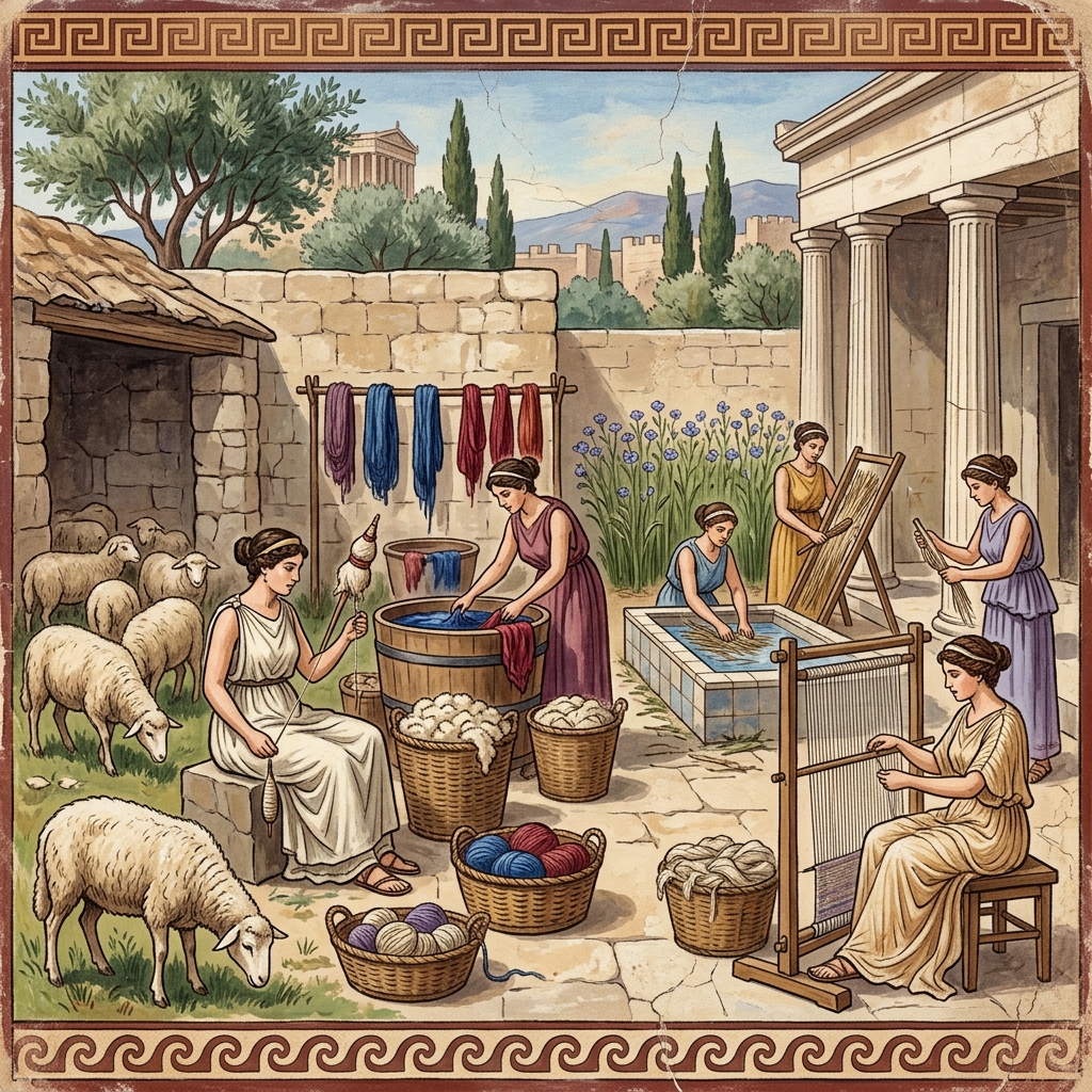 Abiti antichi in lana e lino – rappresentazione storica dei tessuti greci