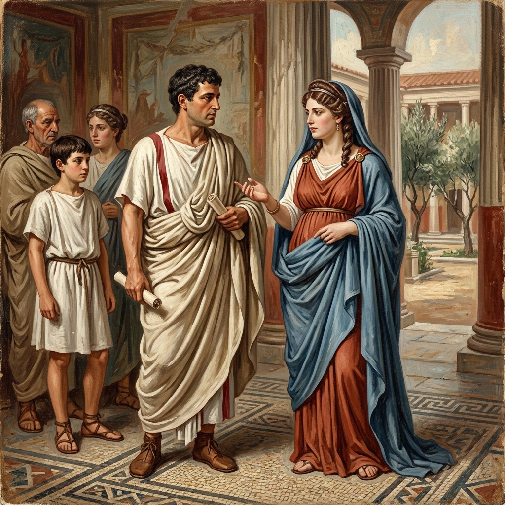 La tunica romana e la toga come abiti antichi con tecniche di drappeggio greche in una rappresentazione storica
