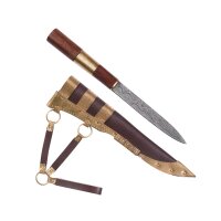 Coltello vichingo in acciaio Damasco con manico in legno/ottone