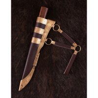 Coltello vichingo in acciaio Damasco con manico in legno/ottone