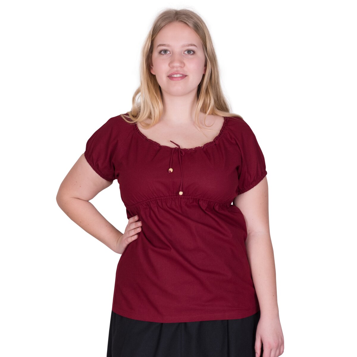 Medieval Blouse Aren, short-sleeved, wine red