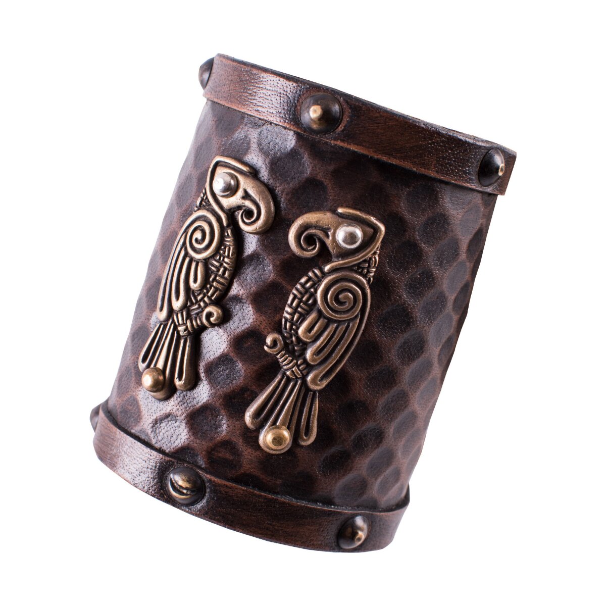 Leather Wrist Guard with Norse Ravens Hugin and Munin