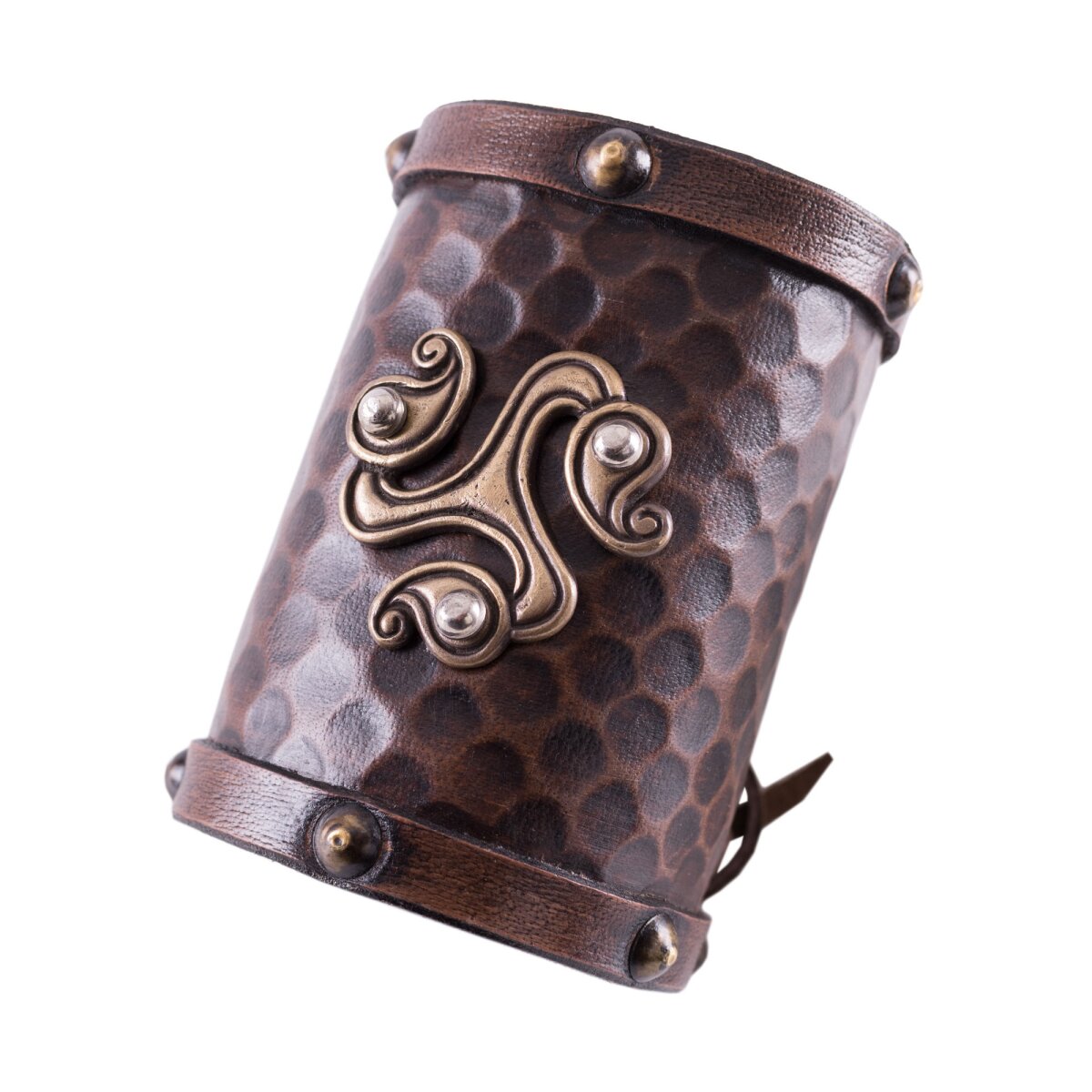 Leather Wristguard with Celtic Triskelion Motif