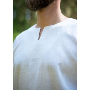 Camicia medievale in lino bianco a maniche lunghe