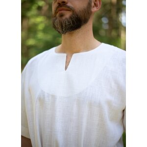 Camicia medievale in lino bianco a maniche corte