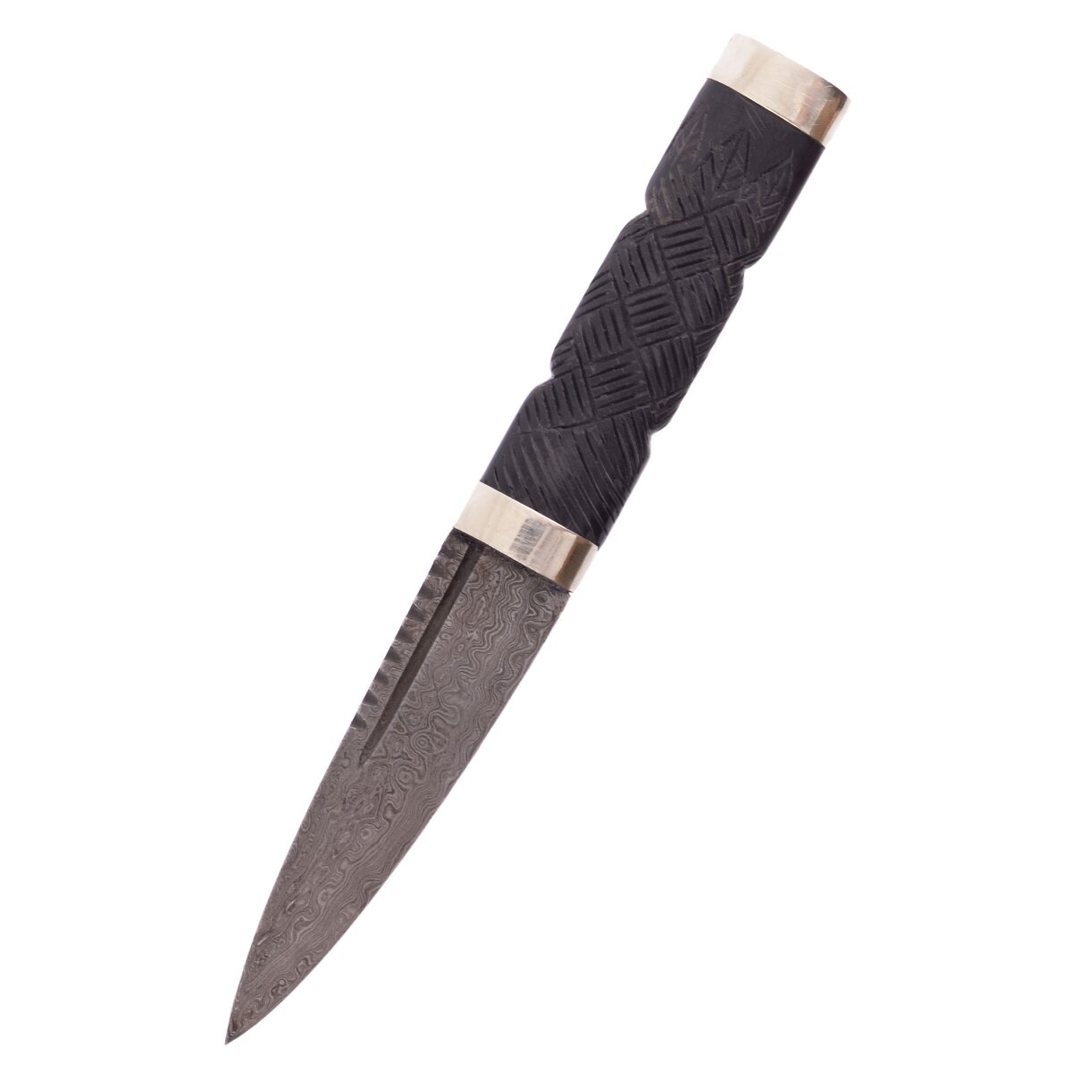 Coltello Sgian Dubh con lama e fodero in acciaio damasco