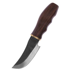 Coltello da caccia con manico in legno, circa 20 cm e fodero in pelle