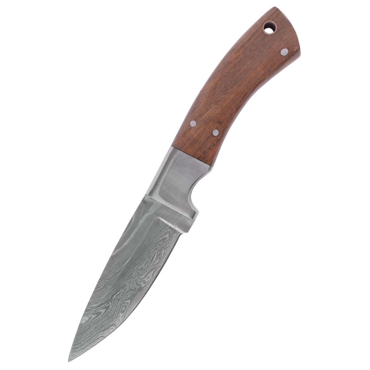 Coltello in damasco con manico in legno e fodero in cuoio