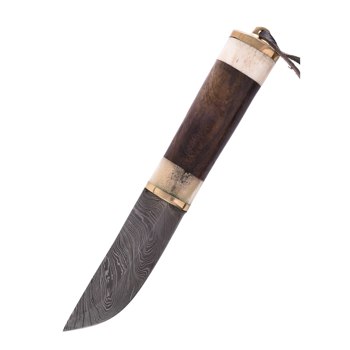 Coltello in damasco con manico in osso/legno e fodero in...