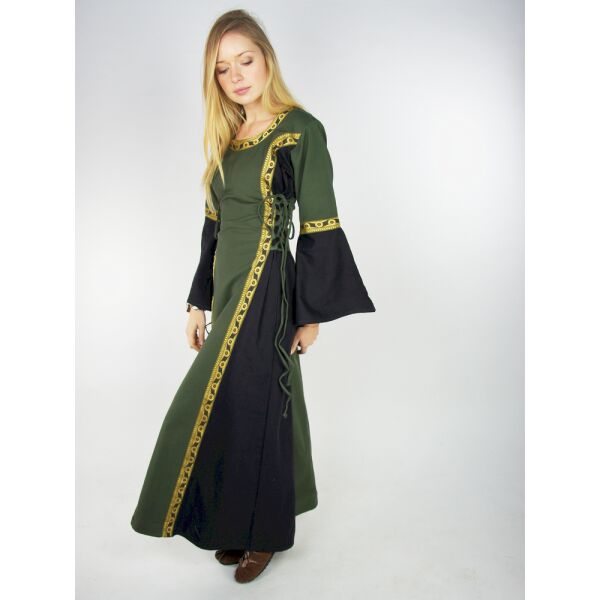 Abito medievale con bordo "Sophie" - verde/nero