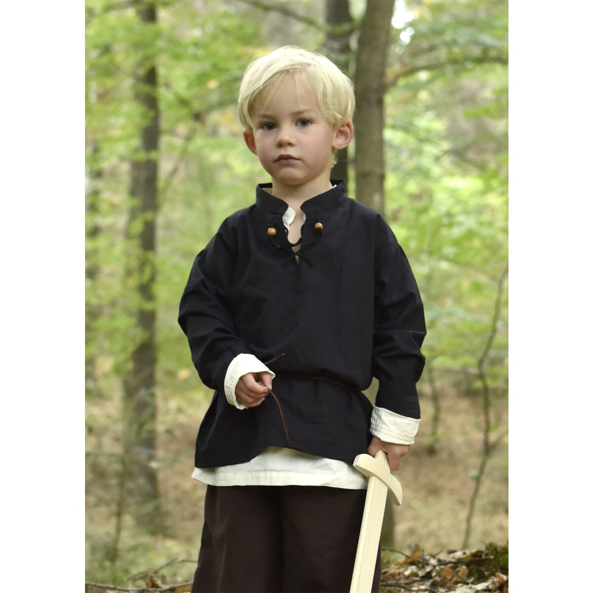 Children medieval shirt Colin, with lacing, black