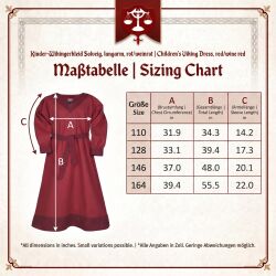 Abito da vichinga per bambina Solveig, maniche lunghe, rosso/bordeaux