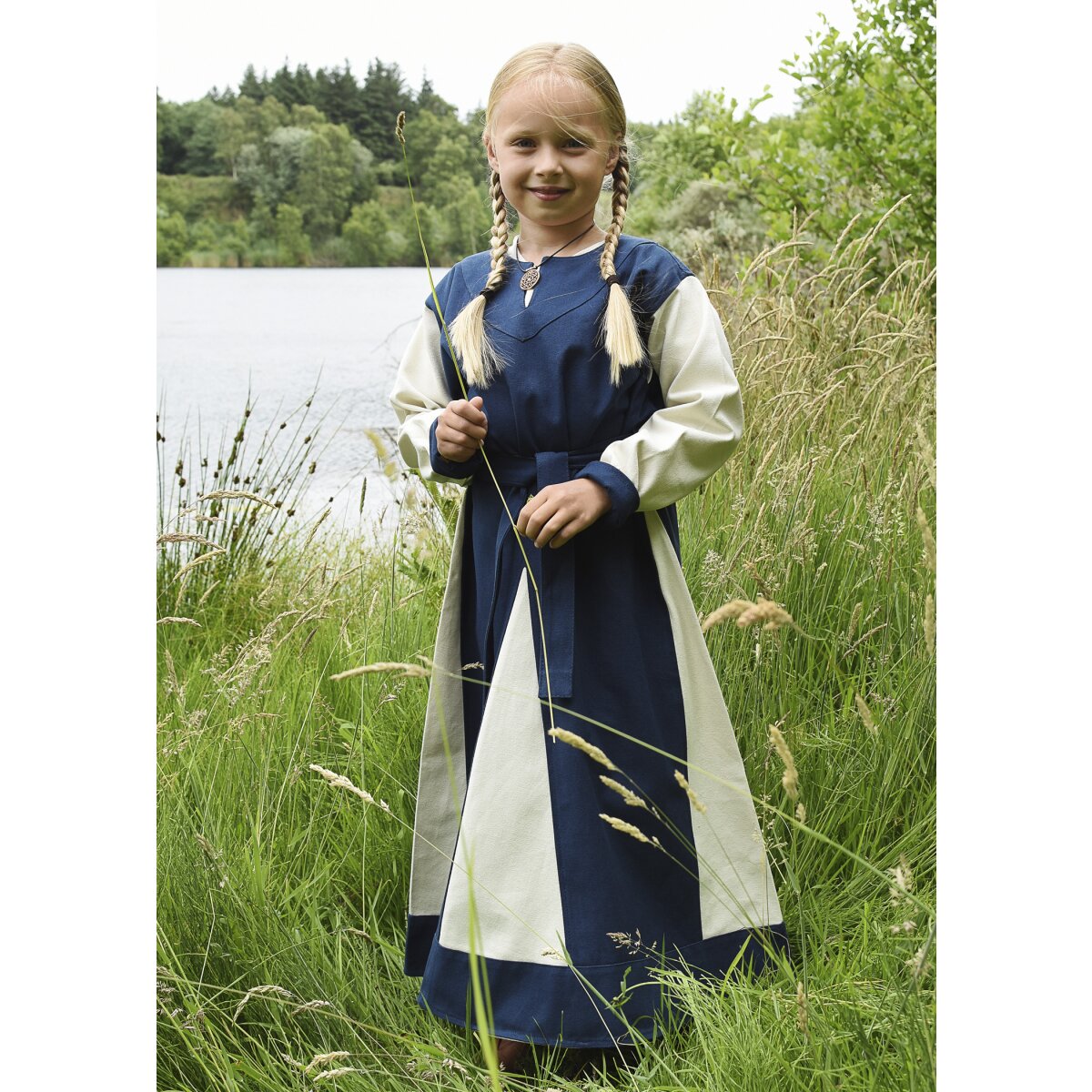 Kinder-Wikingerkleid Solveig, blau/natur