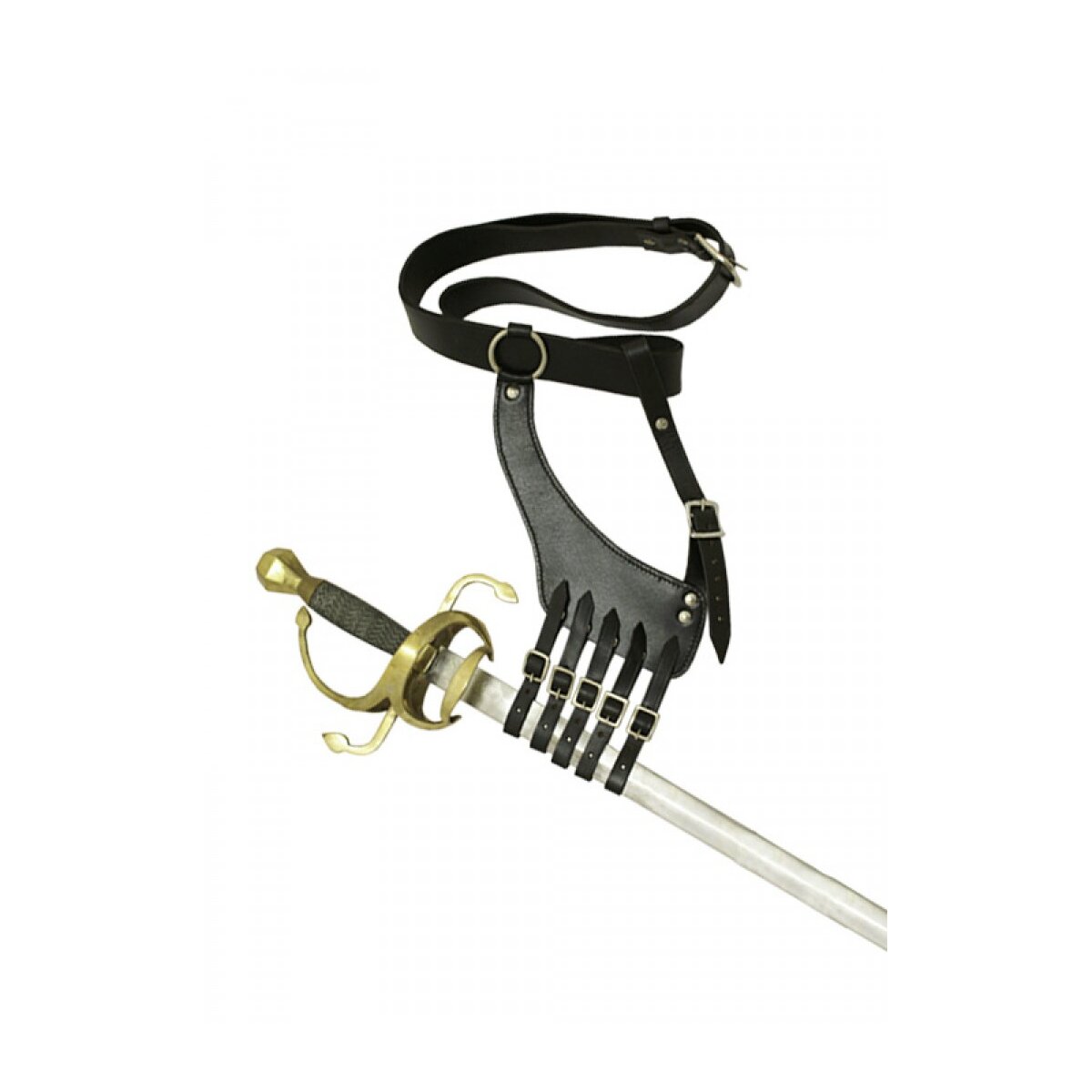 Belt with sword holder, bandelier, black leather