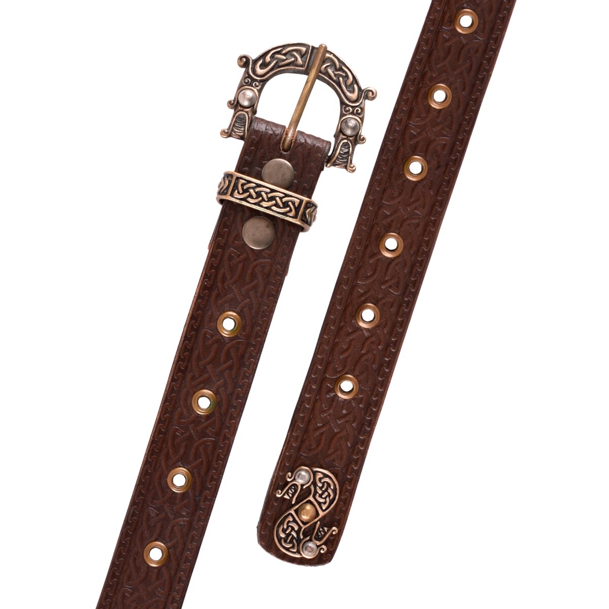 Ceinture en cuir avec boucle et gaufrage en motif celtique