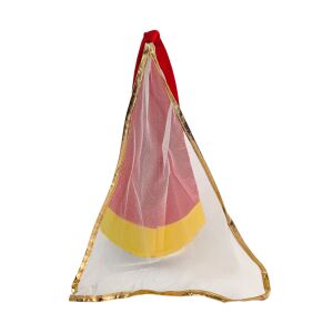 Cappello da damigella d’albergo rosso/giallo con velo