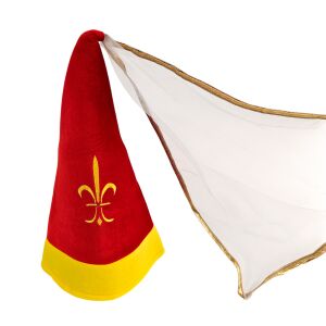 Cappello da damigella d’albergo rosso/giallo con velo