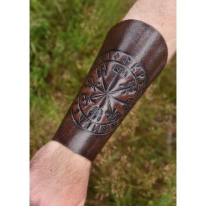 Protezioni per le braccia in pelle marrone con goffratura Vegvisir