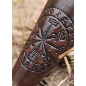 Protezioni per le braccia in pelle marrone con goffratura Vegvisir