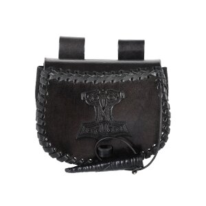 Borsa da cintura piccola, nera, in pelle con goffratura Thorshammer