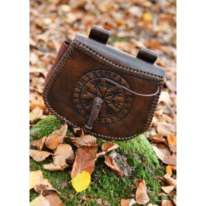 Borsa con cintura in pelle marrone con goffratura Vegvisir