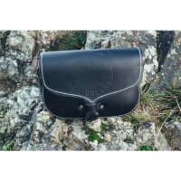 Marsupio vichingo in pelle nera "Folkvar" con Vegvisir