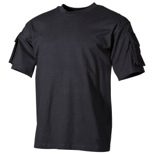 T-shirt outdoor, mezza manica, nera, con tasche sulle maniche