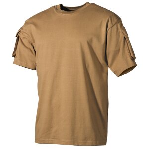 T-shirt outdoor, mezza manica, coyote, con tasche sulle maniche