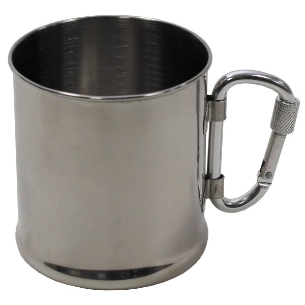 Tazza da campeggio, acciaio inox, moschettone, a parete singola, circa 220 ml