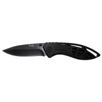 Coltello pieghevole, per una sola mano, nero, manico in metallo perforato