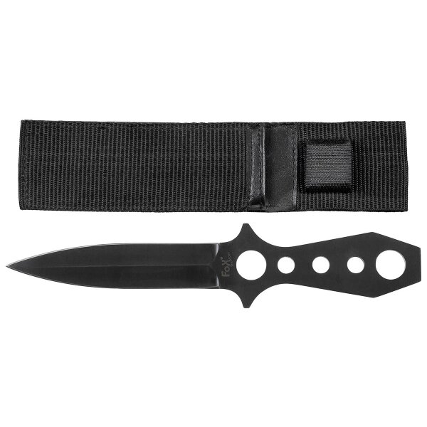 Coltello da lancio, a 2 tagli, nero, fodero