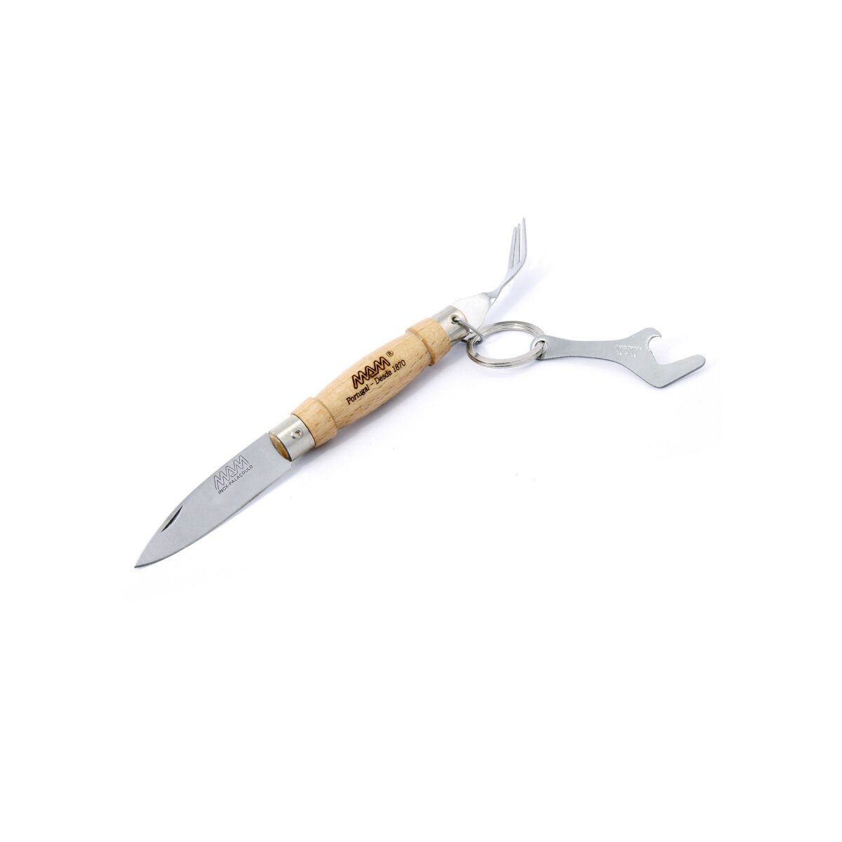 Coltello tascabile con forchetta e apribottiglie