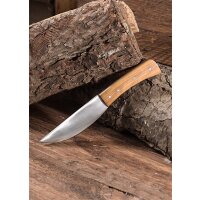 Coltello con manico in legno dulivo e fodero in cuoio