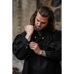 Camicia "Georg" screziata con collo alto e stringato Nero