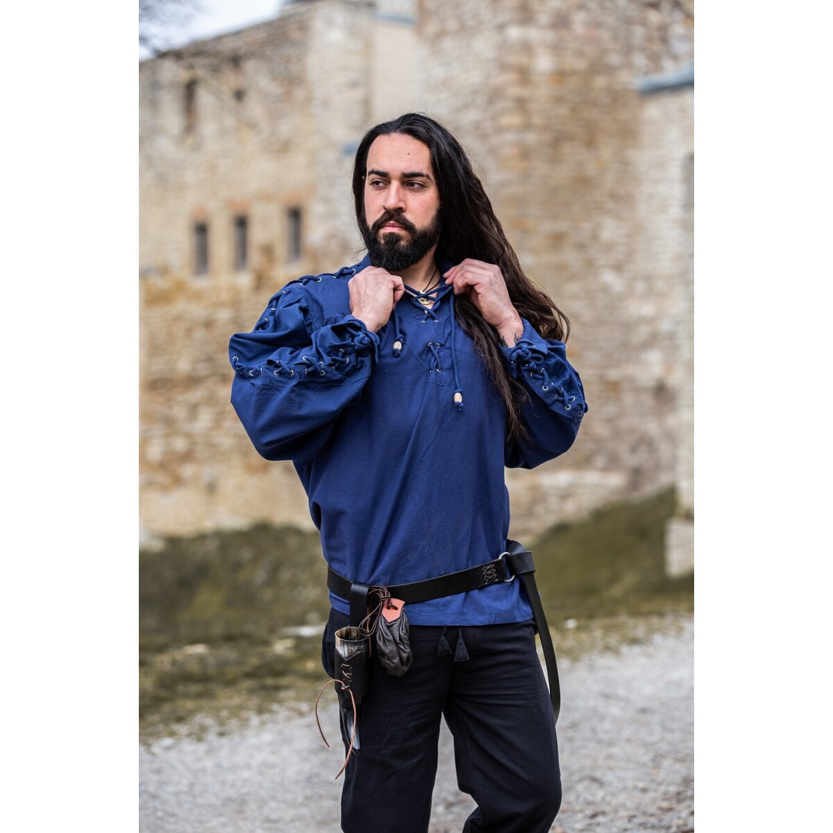 Medieval laced shirt with eyelets blue "Adrian"