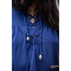 Camicia medievale allacciata con occhielli e maniche "Adrian" blu