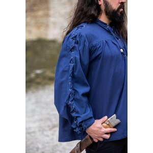 Camicia medievale allacciata con occhielli e maniche "Adrian" blu