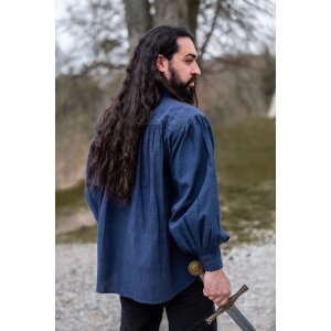 Camicia medievale in cotone grosso blu "Leopold"