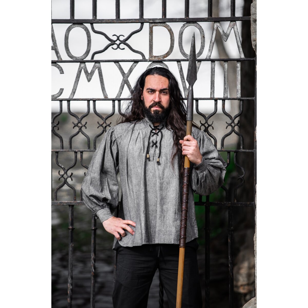 Medieval shirt in coarse cotton Grey "Leopold"