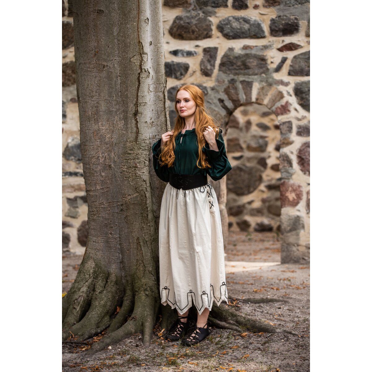 Medieval skirt with embroidery Natural "Svenja"