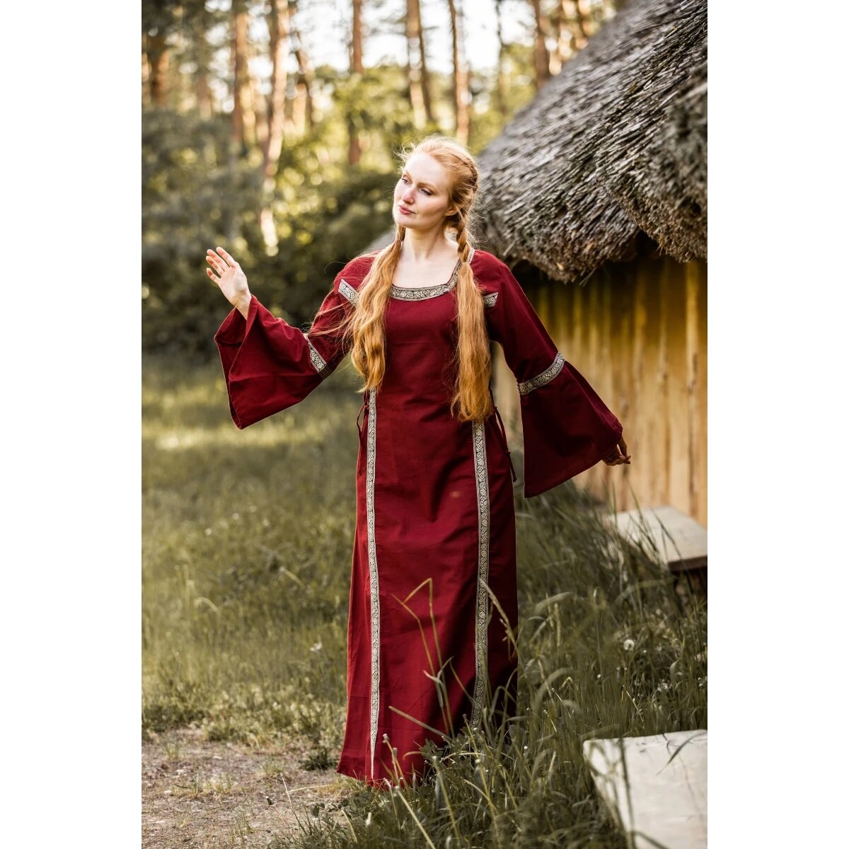 Medieval dress with border Red "Sophie"