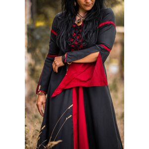 Abito con maniche a trombetta nero/rosso "Larissa
