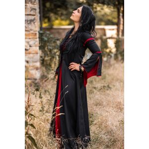 Abito con maniche a trombetta nero/rosso "Larissa