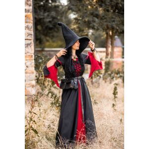 Abito con maniche a trombetta nero/rosso "Larissa