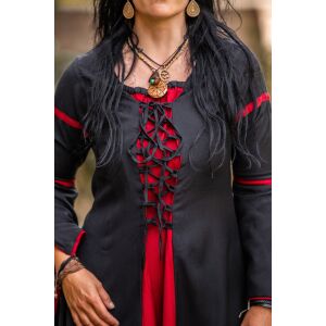 Abito con maniche a trombetta nero/rosso "Larissa