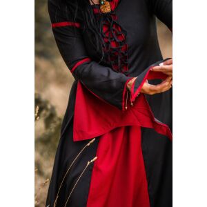 Abito con maniche a trombetta nero/rosso "Larissa