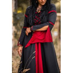 Abito con maniche a trombetta nero/rosso "Larissa
