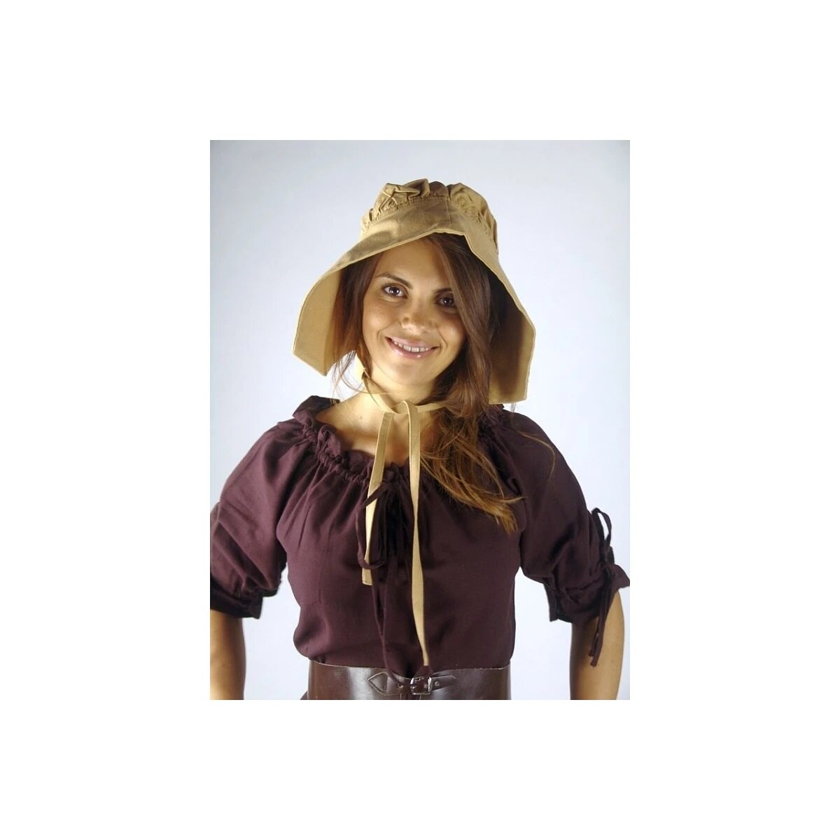 Medieval bonnet honey brown "Claire"